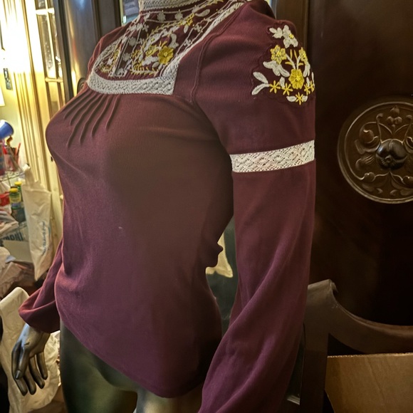 Free People Maroon Embroidered Blouse - Picture 4 of 6